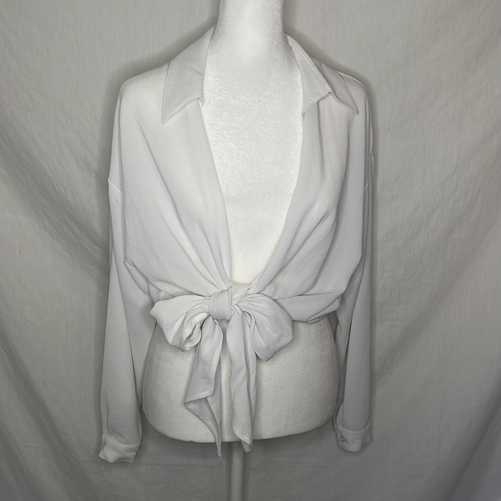 White Tie Up Collared Shirt
